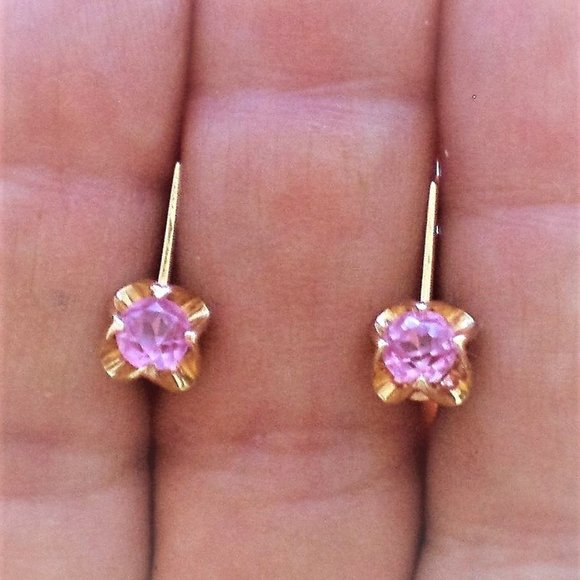 USSR Jewelry Factory Jewelry - Vintage Russian Russia USSR 14K 583 Rose Pink Gold Pink Tourmaline EARRINGS